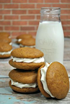 some cookies and milk on a table