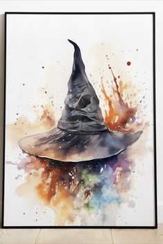 a watercolor painting of a wizard's hat