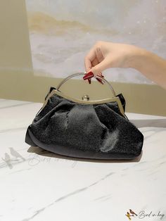 Bird in Bag - Satin Evening Clutch Bag with Rhinestone Butterfly Knot Decoration for Party, Black Decoration For Party, Ruched Bag, Butterfly Knot, Satin Bags, Evening Clutch Bag, Evening Clutch, Bird In Bag, Black Bag, Clutch Bag