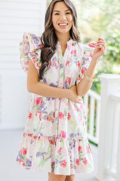 Looking For Joy Pink Floral Dress Bold Outfits, Floral Cocktail Dress, Black Tie Dress, Cute Spring Outfits, Pink Floral Dress, Ruffled Sleeves, Button Down Dress, Romper With Skirt, Shop Maxi Dresses