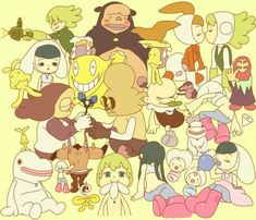 many cartoon characters are grouped together