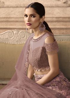 Mauve Designer Heavy Embroidered Net Wedding Lehenga-Saira's Boutique Shimmer Lehenga, Lehenga Blouse Designs, Net Blouses, Lehenga Style, Net Lehenga, Lehenga Choli Online, Pink Lehenga, Embroidered Lehenga, Lehenga Blouse