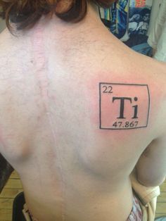 the back of a man's neck with an element tattoo on it that says ti