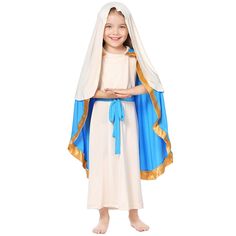 Girls Shepherd Costume for Kids, Sleeveless Robe Shawl Costume includes: Headband+Dress+shawl+belt Virgin Mary Costume, Shepherd Costume, Mary Costume, Saint Costume, Easter Carnival, Dress Types, Mary Dress, Kids Costumes Girls, Carnival Halloween