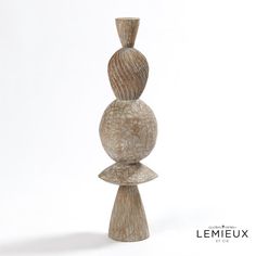 Inspired by sculpture, ancient totems, and Brancusi's atelier, the pillar collection is the perfect way to create a visual landscape. They can be layered together or used as single objects. These totems are a sculptural addition to any interior. Dimensions Overall 15.75"H x 4.75"Dia. (3 lbs)  Wood Mango Grey Textured Dust with dry cloth Alabaster Box, Large Ceramic Vase, Large Armchair, Jimbaran, Global Views, High Fashion Home, Wood Sculpture, Decor Items, Mango Wood