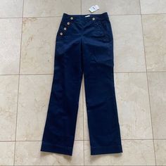 J Crew Nwt $99 Blue Pants Gold Buttons Pants Sz 00 Are Brand New And Never Been Worn. Crisp Pants And Trendy Style! Priced To Sell And Will Ship Out Same Day As Purchased. 2523 Navy Mid-rise Bottoms For Work, Navy Straight Leg Pants For Spring, Navy High Waist Cotton Pants, Navy Mid-rise Pants For Spring, Navy Fitted Wide Leg Pants, Chic Navy Straight Leg Pants, Mid-rise Blue Wide Leg Pants For Work, Blue Mid-rise Wide Leg Pants For Work, Blue Straight Leg Pants With Buttons