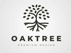 the oak tree logo is shown in black and white