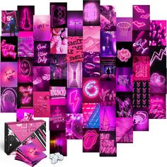 a collage of pink and black images