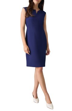 An asymmetric notch on the neckline sets apart this stretch-kissed sheath dress that's ready to take on the work week. 41" length Hidden back-zip closure Asymmetric neck Sleeveless Back slit Lined 97% polyester, 3% elastane Dry clean Imported Work Week, Nordstrom Dresses, Sheath Dress, Dry Clean, Nordstrom, Navy, Beauty