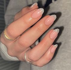 Hey everyone! Let's talk Glitter French Tip Nails, shall we? This style is the perfect blend of classic and glam, and I'm all about it. Whether it's date Glitter French Tip, Christmas Nail Inspo, Glitter French Tips, Cute Christmas Nails, Nail Pictures, French Tip Acrylic Nails, Coffin Shape Nails