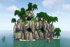 an island made out of rocks and trees