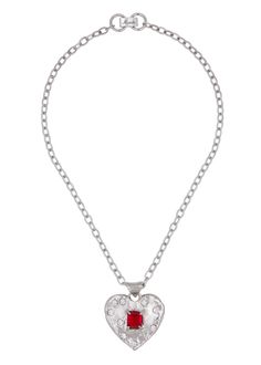 Super Heart Necklace in Silver – Mondo Mondo Silver Heart-shaped Jewelry With Cable Chain, Silver Heart Jewelry With Cable Chain, Silver Cable Chain Jewelry For Valentine's Day, Valentine's Day Silver Jewelry With Cable Chain, Valentine's Day Silver Cable Chain Jewelry, Bow Choker, Angel Pendant, Gold Models, Crystal Choker