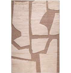 a beige and white rug with abstract shapes on it's sides, in the shape of a tree