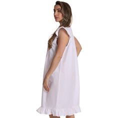 SLEEP TIGHT WITH THIS CUTE AND COMFY NIGHTY Beautiful Touch Slip into bed with a smile on your face! This is more than just a nightie, its a way to brighten up any evening and end every day on a happy note. With its cute button front, pretty floral embroidery, and lovely lace trim, this cap sleeve waltz nightgown makes sleeping or lounging a beautiful affair. Weve complemented all the little smile-sparking details with a floral pattern brought to life with a darling touch of tonal embroidery. Ch Solid Cotton Sleepwear For Sleepover, Cotton Nightgown For Bedtime, White Short Sleeve Nightgown For Overnight, White Cotton Nightgown For Overnight, White Cotton Nightgown For Sleepwear, Sleep Gown, Tonal Embroidery, Summer Pajamas, Sleep Tight