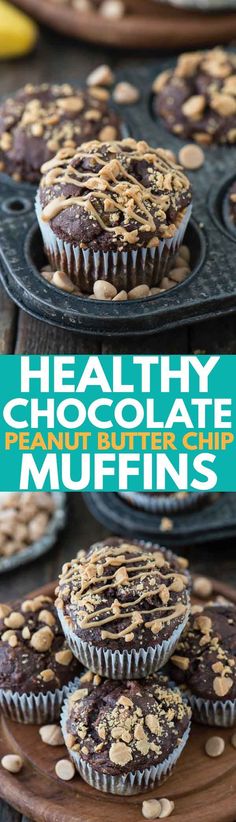 healthy chocolate muffins with peanut butter on top