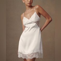 Meshki White Slip Dress. New With Tags, Perfect For Summer Date Night Out , Picnic, Girls Get Together. Could Be Used As A Bridal Outfit. Short Elopement Dress Lace, Short White Dress Sheer Sleeves, Lace Sheer Slip Dress, Wedding Slip Dress Short, Mini Bridal Dress Casual, Slip Dress Lace White, White Slip On Dress, White Lace Mini Wedding Dress, Feminine Silk Sleep Dress