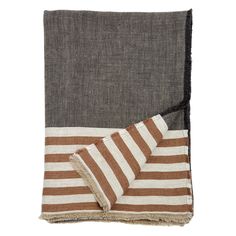 two brown and white striped towels folded on top of each other