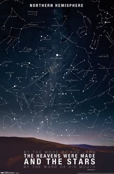 the stars in the night sky are shown with words written on it and below them