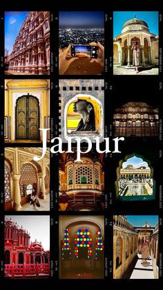 many different pictures with the word jalpur in them and some buildings around it