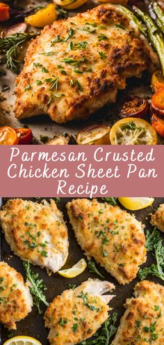 parmesan crusted chicken sheet pan with lemons and asparagus