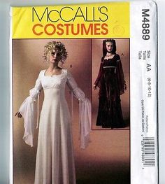 Retired McCalls M4889 Medieval Renaissance Costume Dress Gown Pattern 6 8 10 12 Empire Waist Gown, Costume Sewing Patterns, Gown Pattern, Costume Patterns, Bodice Dress, Medieval Dress, Costume Collection, Empire Dress, Dress Sewing Pattern