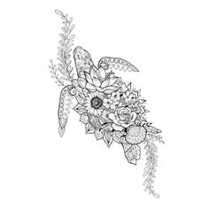 a drawing of flowers and leaves on a white background