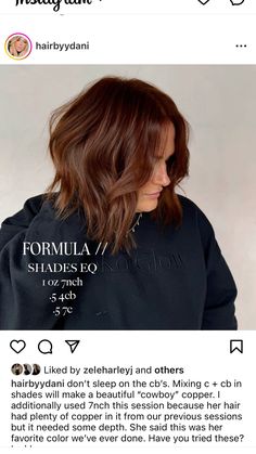 Lob Hair With Layers, Shades Eq Toner Formulas Caramel Copper, Dark Balayage Formula, Copper Brown Hair Shades Eq, Brunette Redken Shades Eq Formula, Redken Shades Eq Formulas Copper Brown, Mahogany Hair Color Formula, Auburn Redken Formula, Copper Brown Hair Color Formulas