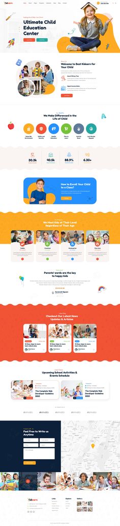 Kidearn - Kindergarten & Baby Care Figma Template Nursery Preschool, Figma Template, Kindergarten Crafts, Admin Panel, Content Management System, Design Ui, Wordpress Themes, Primary School, Baby Care