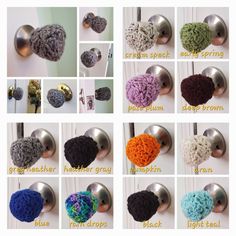 twelve different types of crocheted door knobs