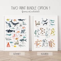 two print bundle options for numbers and animals