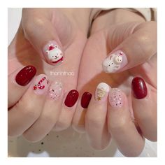 Korean Nails Christmas, Christmas Nails Korean, Nail Noel Korea, Korean Nail Art Christmas, Nail Christmas Korea, Korean Christmas Nails, Christmas Nail Gingerbread, Christmas Bear Nails, Classy Gel Nails