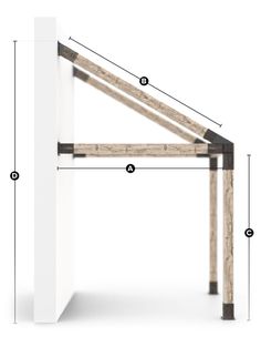 the measurements for an outdoor gazebo with wooden posts and slats on it, including two