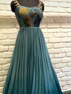 Organza Maxi Dress, Blue Organza, Long Gown Dress, Indian Gowns Dresses, Blue Maxi Dress