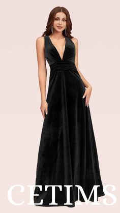 Silhouette: A-Line Neckline: V-Neck Length: Floor-Length Embellishment: Criss Cross Straps: Halter Sleeve: Sleeveless Back Style: Zipper Back, Criss Cross Fully Lined: Yes Built-In Bra: No Boning: No Size: General, Plus size, Junior Model's Size: US2 Which Bust 33'', Waist 26.5'', Hip 36.5'', Height 69'' With Shoes On Best Prom Dresses, Elegant Prom Dresses, Black Bridesmaid Dresses, Cheap Bridesmaid Dresses, Bridesmaid Dresses Online, Prom Dresses Online, Prom Dresses Long With Sleeves, Black Prom Dresses, Long Bridesmaid Dresses