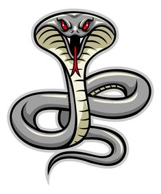 a cartoon snake with red eyes and fangs