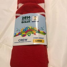 This Is A Brand New Pair Of Crew Socks Adult Large Tribute To Brazil 2014 Fifa World Cup. Red. Cushioned Foot Bottom And Arch Support. Official Fifa World Cup Licensed. Thanks For Looking World Cup Socks, Wacky Socks, Cream Socks, Adidas Classic, Star Wars Men, Soccer Socks, Nike Socks, Basketball Socks, Mens Crew Socks