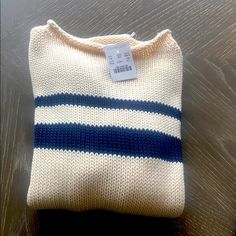 Never Worn Knit Sweater, Perfect Condition, Has Tag! Casual Blue Knitted Sweater, Cute Cream Soft Knit Sweater, Cute Cotton Chunky Knit Sweater, Casual Cream Knit Sweater, Cute Cream Knit Sweater, Cute Cream Knitted Sweater, Cream Chunky Knit Cotton Top, Blue Cream, Colorful Sweaters