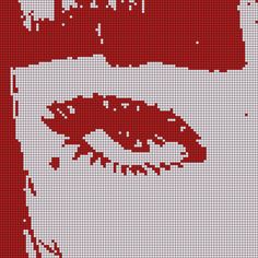 a cross stitch pattern with the image of a woman's face in red and white