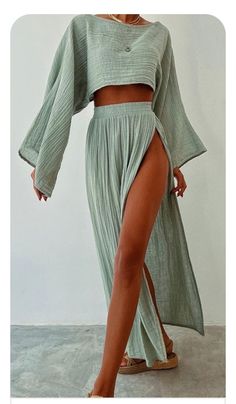 Womens Skirt Outfits, Skirt Outfit Summer, Look Boho Chic, Rock Outfit, Jumpsuit Outfit, Split Skirt, Elegant Skirt