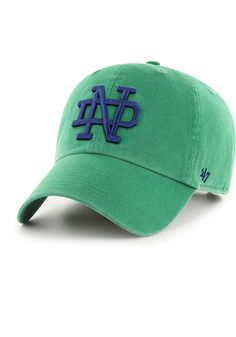 This Notre Dame Fighting Irish Green Adjustable Hat features a front embroidered team logo on a unstructured cotton crown with a pre-curved visor and adjustable strapback. 47 Clean Up, Front embroidered team logo, Side '47 embroidery, Metal buckle on the back to dial in the custom fit., Adjustable Closure, Cotton material, Fit: True to Size, Cotton, Wipe clean with cloth or cleaning kit, 4 Game Day Cotton Baseball Cap In Team Colors, Collegiate Cotton Baseball Cap For Fans, Collegiate Cotton Baseball Cap For Fan Merchandise, Team-colored Cotton Baseball Cap For Game Day, Cotton Snapback Baseball Cap For Fans, Collegiate Baseball Cap With Team Logo And Curved Bill, Adjustable Collegiate Hat With Curved Visor, Collegiate Baseball Cap With Team Logo, Collegiate Team-colored Cotton Baseball Cap