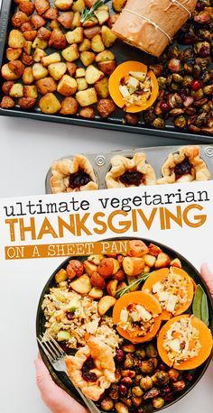 the cover of ultimate vegetarian thanksgiving cookbook, with hands holding a plate of food