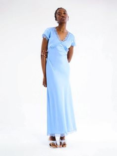 Woah, it’s the Woolf. There’s a reason everyone loves this infinitely breezy midaxi dress. Bias cut, made from recycled hammered satin and with cap sleeves, the Woolf hugs at the waist, skims at the hips and floats at the hem. Take it out for lunch or invite it to a wedding. It won’t disappoint. Blue Silk Maxi Dress With Short Sleeves, Blue Silk Short Sleeve Maxi Dress, Fitted Satin Dress With Cap Sleeves, Midaxi Dress, Denim Top, Holiday Dresses, Occasion Wear, Bosnia And Herzegovina, A Wedding