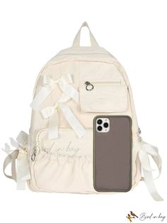 Bird in Bag - Casual and Versatile Womens Backpack with Bow Accent Cream Backpack For Back To School, Trendy Cream Backpack, Trendy Cream Standard Backpack, Beige School Backpack With Removable Pouch, Animal Bag, Classic Backpack, Bird In Bag, Womens Backpack, Color White