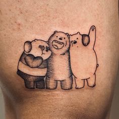 an image of three bears hugging each other on the side of a woman's stomach