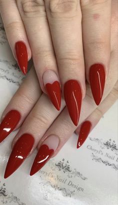 Heart nails 
Red nails
Aesthetic 
Coquette 
Lana del rey 
Spikey nails
Pointy nails
Stiletto nails 50s Inspired Nails, Red Valentines Day Nails Acrylic Almond, Devil Nails Designs, Goth Valentines Nails, Edgy Nail Ideas, Edgy Valentines Nails, Devil Nails, Heart Tip Nails, Edgy Nail Art