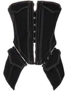 black cotton denim strapless corset style contrast stitching square neck front hook and eye fastening two chest flap pockets two front cargo pockets cropped Corset And Jeans, Denim Corset, Strapless Corset, Denim Pocket, Lee Denim, Dion Lee, Corset Style, Corsets, Denim Top