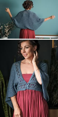 a woman in a red dress standing next to a cactus