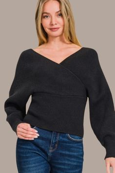 The viscose cross wrap pullover sweater is crafted from the best quality viscose material, ensuring a soft and comfortable wear. This sweater features a stylish cross wrap design on both the front and back, adding a unique and fashionable element to the piece. Perfect for layering or wearing on its own, this sweater offers a chic and versatile option for staying warm and stylish during the cooler months. Features: Basic style Stretch: Slightly stretchy Material composition: 50% viscose, 28% nylo Stretch Wrap Top For Fall, Chic Faux Wrap Top For Layering, Versatile Faux Wrap Top For Fall, Fall V-neck Wrap Top For Layering, Fall Layering Wrap Top, Faux Wrap V-neck Top For Layering, Stretch V-neck Wrap Top For Fall, Chic Wrap Top For Winter, Casual Faux Wrap Top For Fall