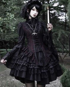 Stile Punk Rock, Red Gothic, Goth Outfit, Outfits Dress, Uniform Fashion, Goth Outfits