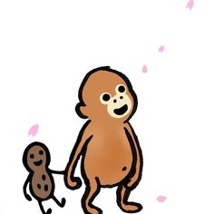 a drawing of a monkey with a cookie in its hand and another animal on the other side